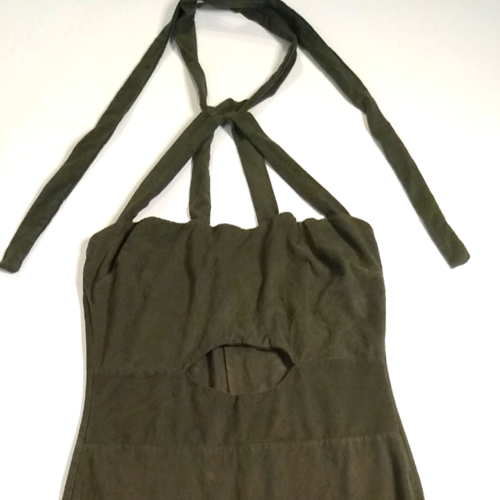 Fashion Nova Olive Green Bodycon Midi Halter Dress